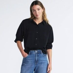 Scoop Relaxed Button Front Blouse Black Size Small (4–6) Oversized‎